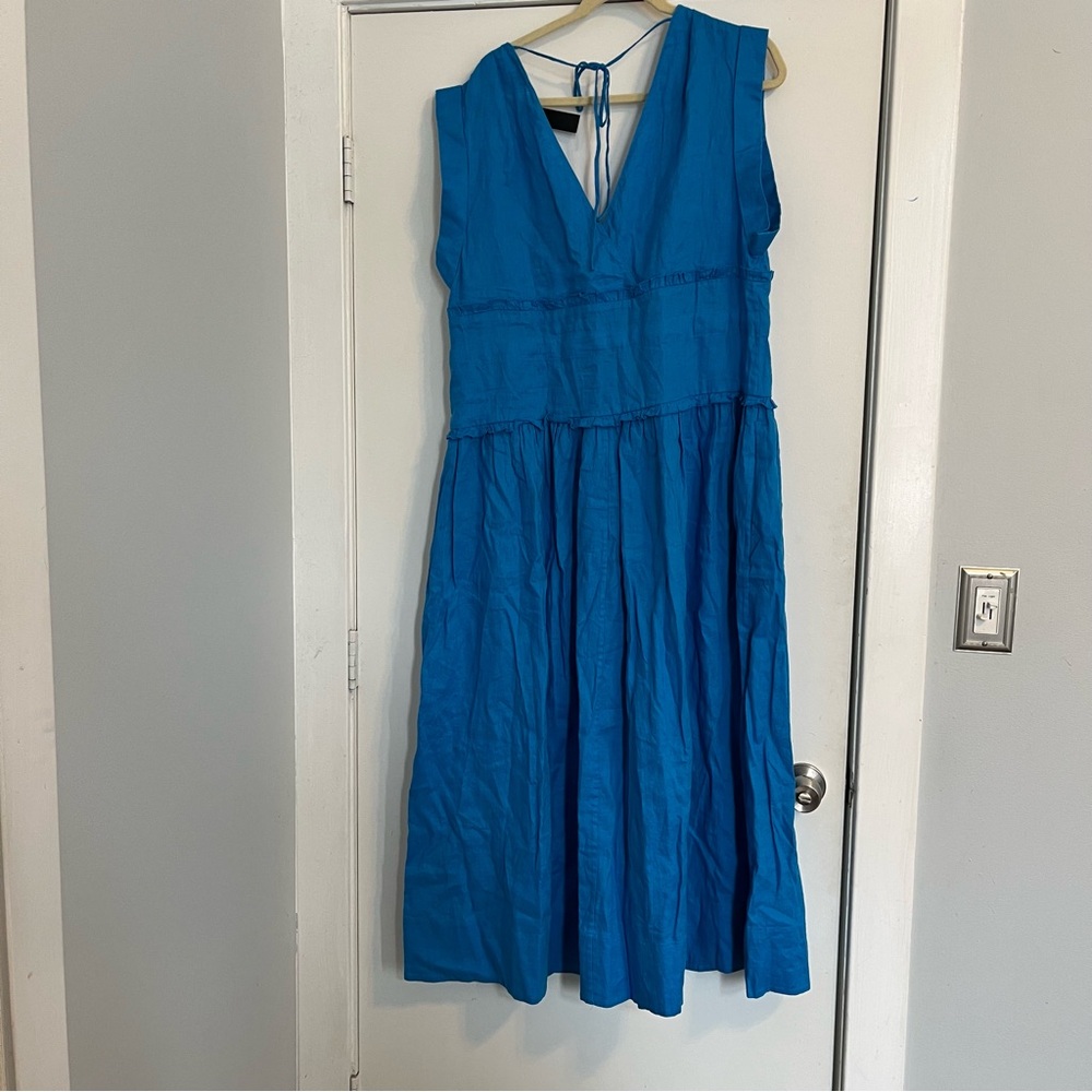 Banana Republic Blue Maxi Dress Linen women’s large ruffle belted sleeveless - Picture 10 of 11